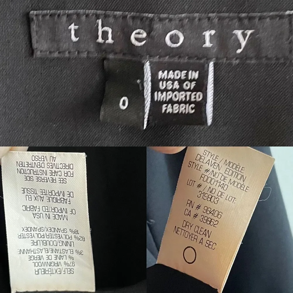 THEORY Black Open Front Cropped Long Sleeve Blazer Jacket 0